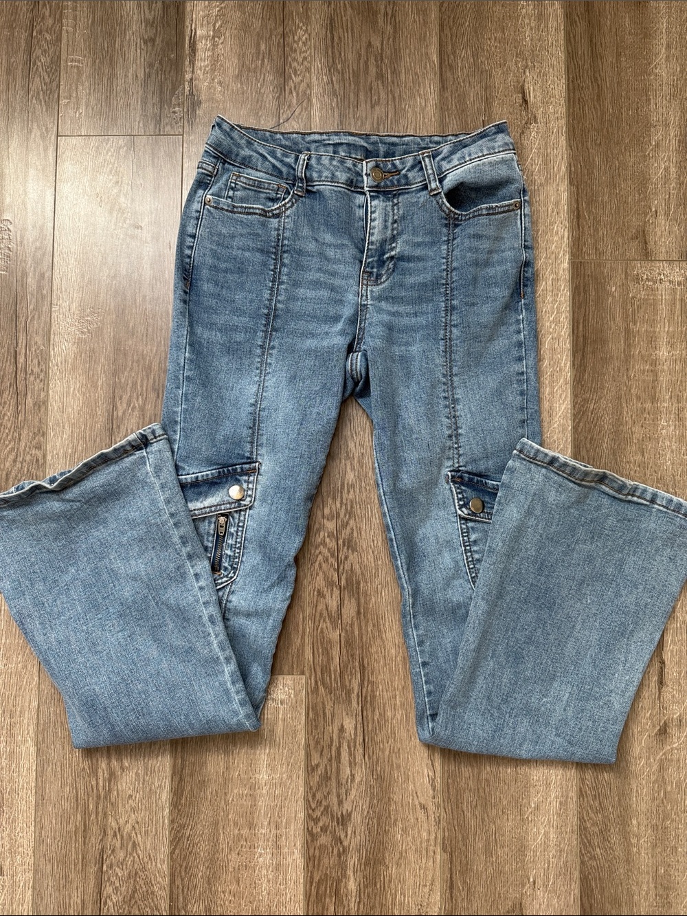 Women’s 4 | No Boundaries Blue Denim Flared Cargo Jeans